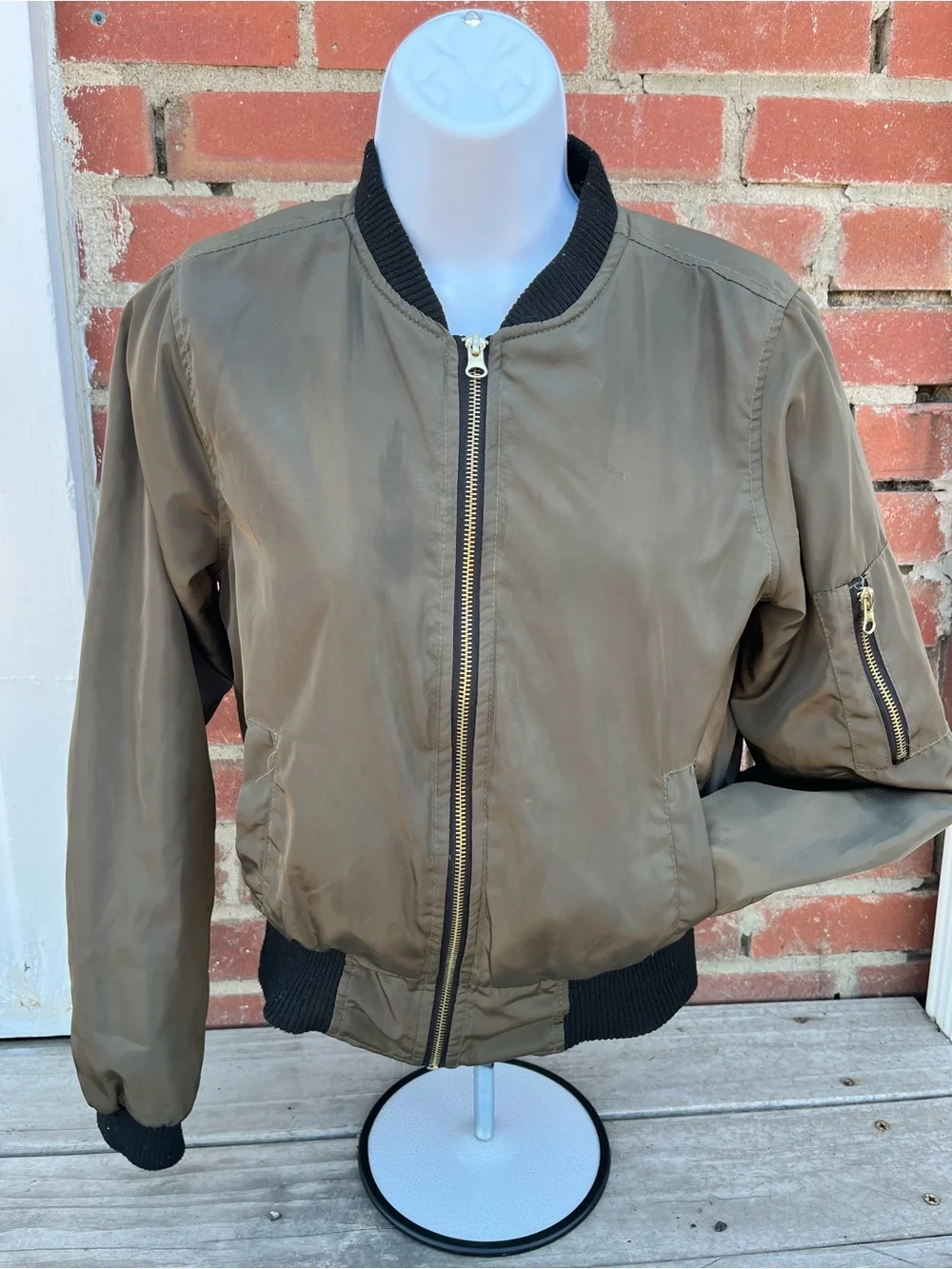 New Look Olive Green Bomber Jacket with Black Trim